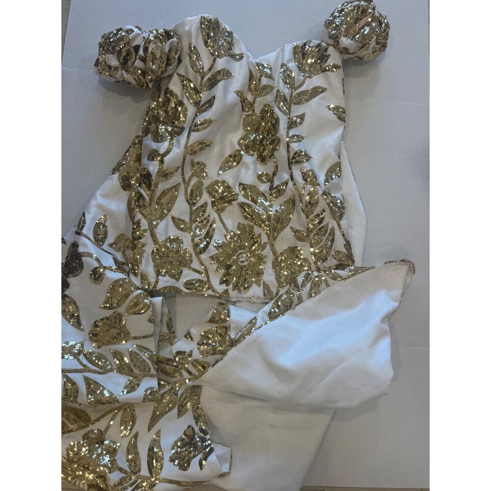 Markarian Esmee Off The Shoulder Sequin Embellished Duchesse Satin Dress Gol NWT - Picture 3 of 8
